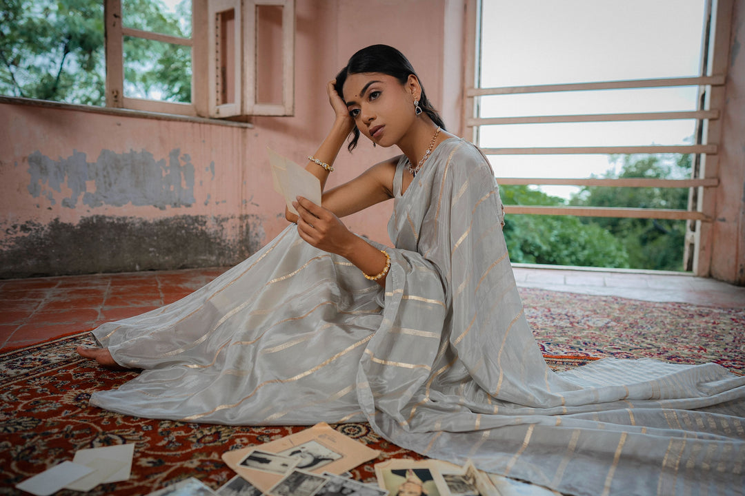 Elegant Tabi Silk Grey Saree