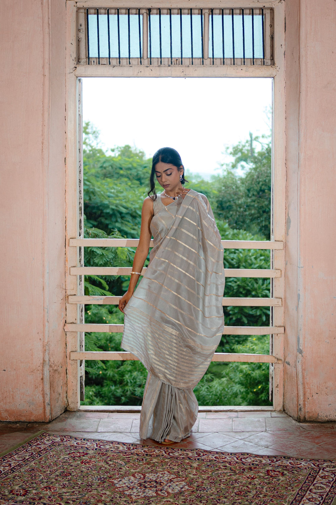 Elegant Tabi Silk Grey Saree