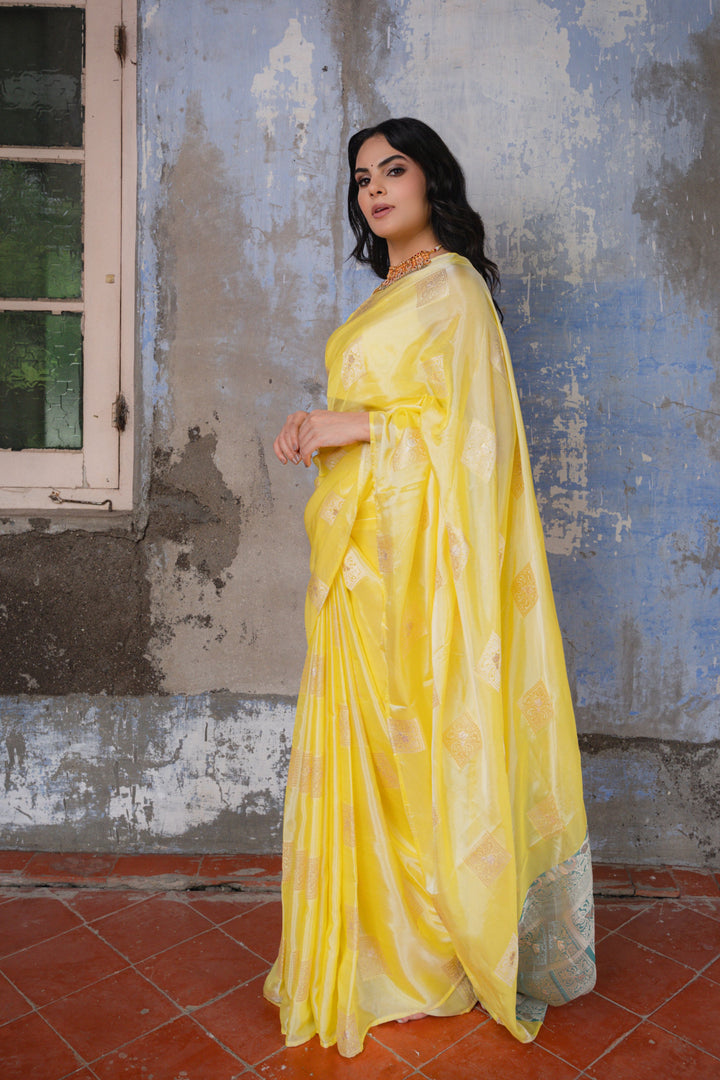 Elegant Revoshi Silk Lemon Yellow Saree