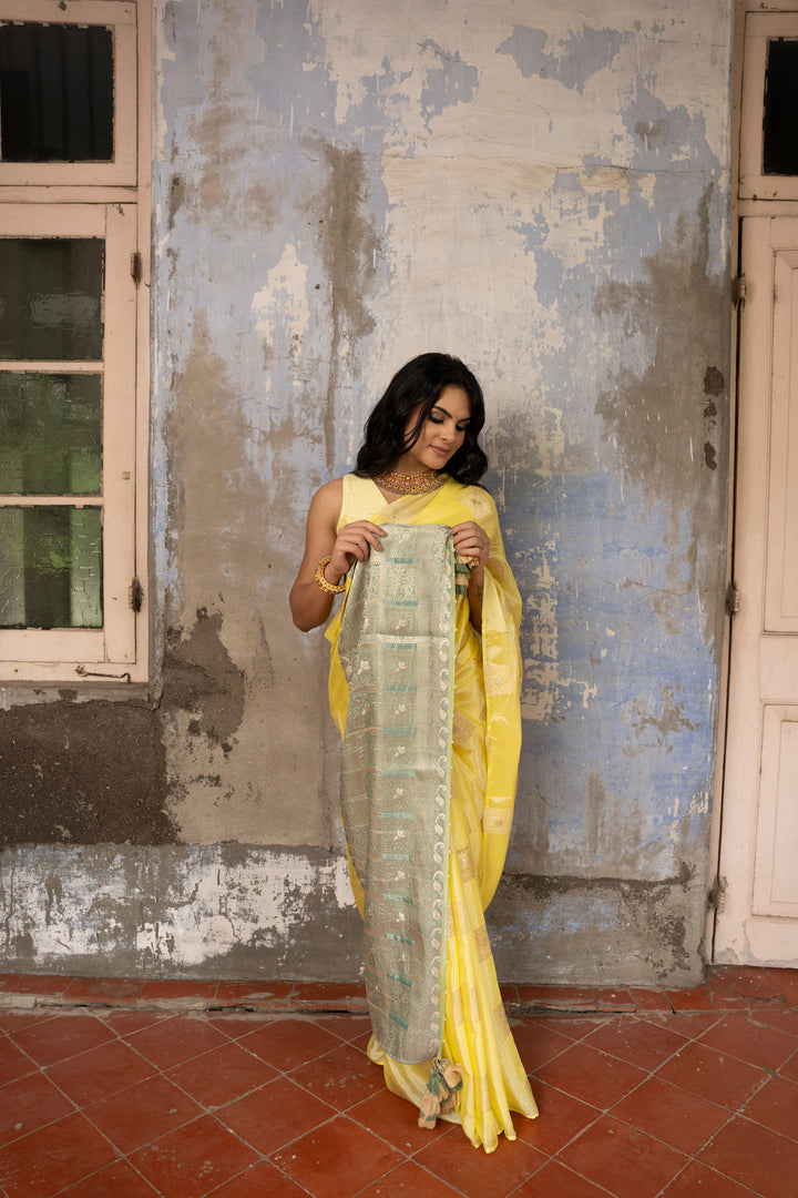 Elegant Revoshi Silk Lemon Yellow Saree