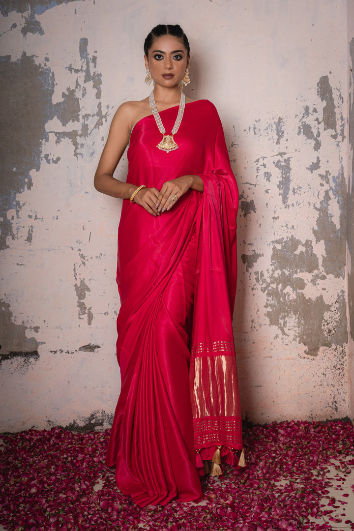 Luxurious Pink Gaji Silk Saree with Lagdi Patta Pallu