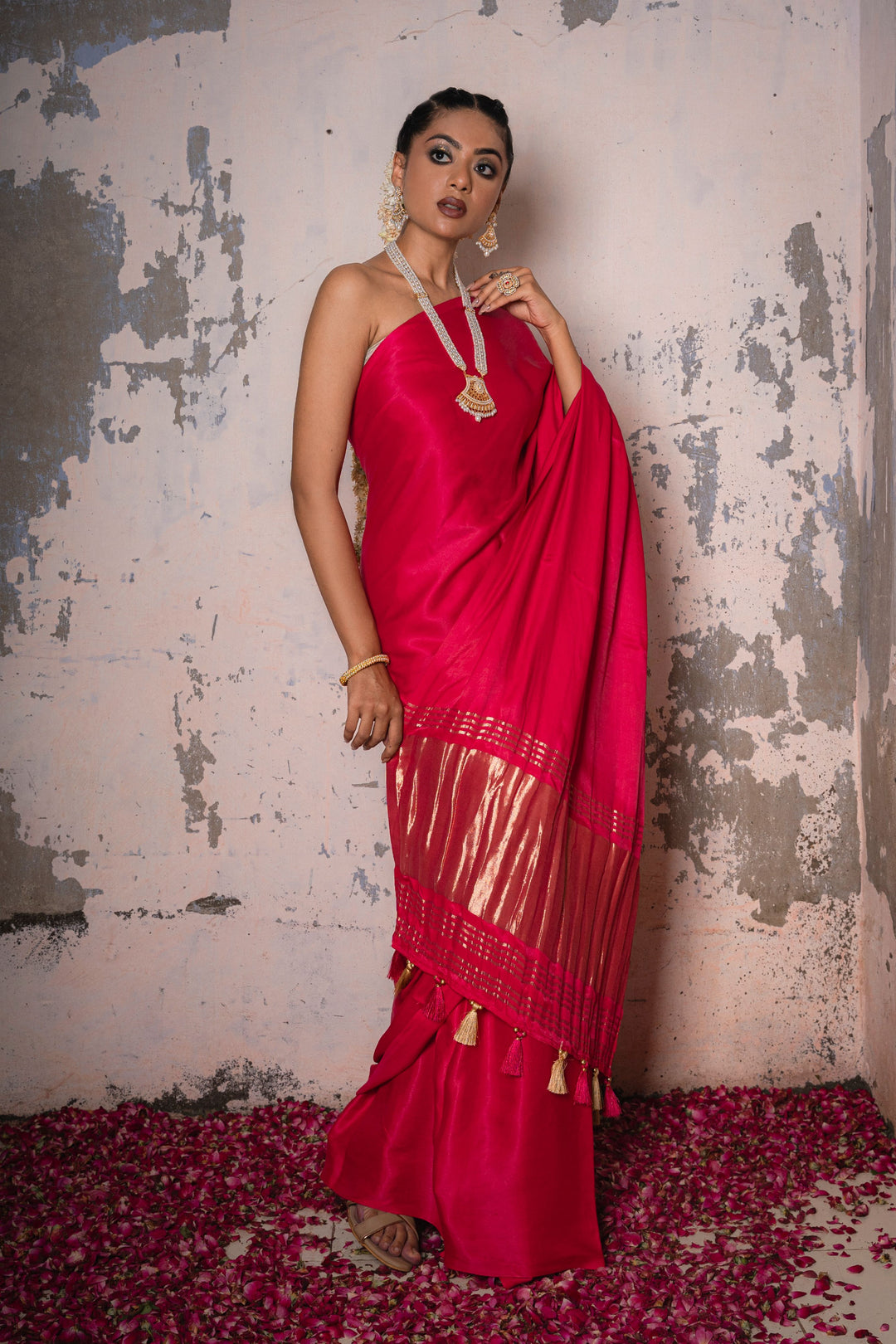 Luxurious Pink Gaji Silk Saree with Lagdi Patta Pallu