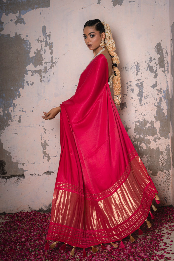 Luxurious Pink Gaji Silk Saree with Lagdi Patta Pallu