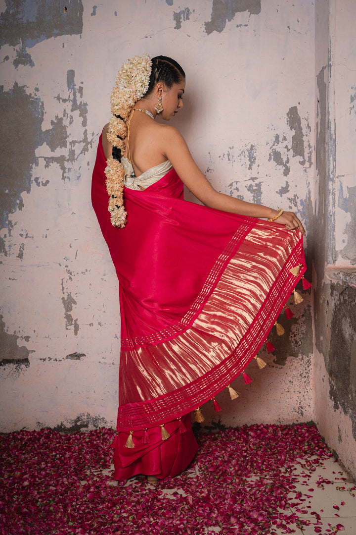 Luxurious Pink Gaji Silk Saree with Lagdi Patta Pallu