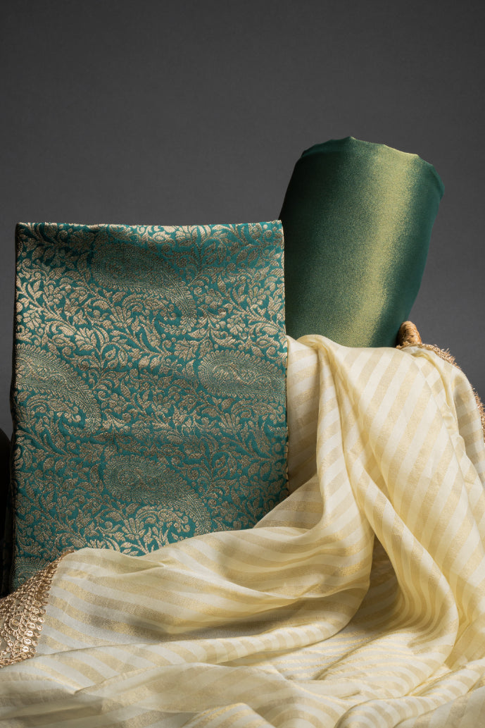 Exquisite Bottle Green Chaniya Choli Fabric with Brocade Blouse, Tissue Satin Chaniya, and Traditional Dupatta