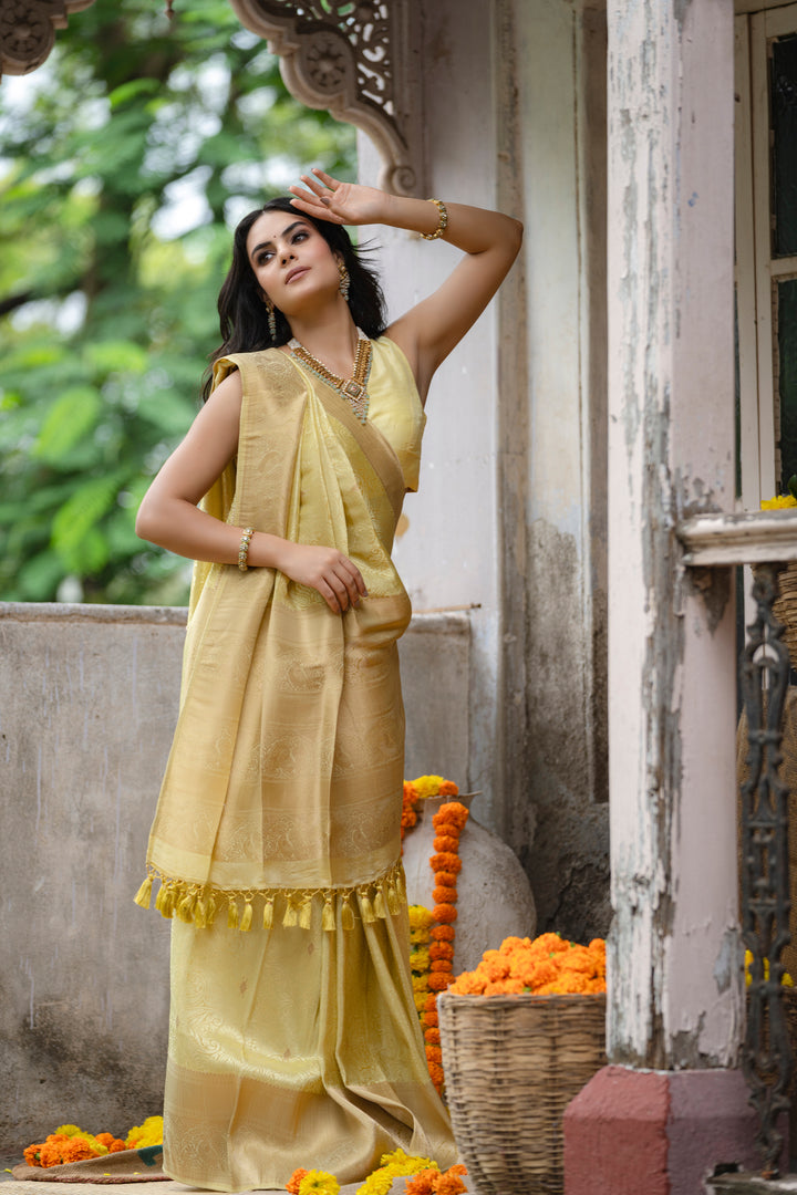 Elegant Crape Yellow Saree