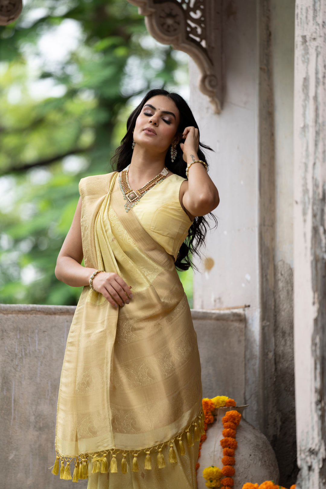 Elegant Crape Yellow Saree