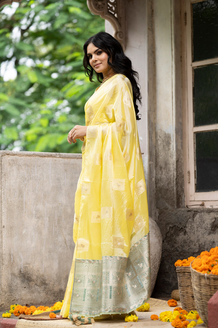 Elegant Revoshi Silk Lemon Yellow Saree