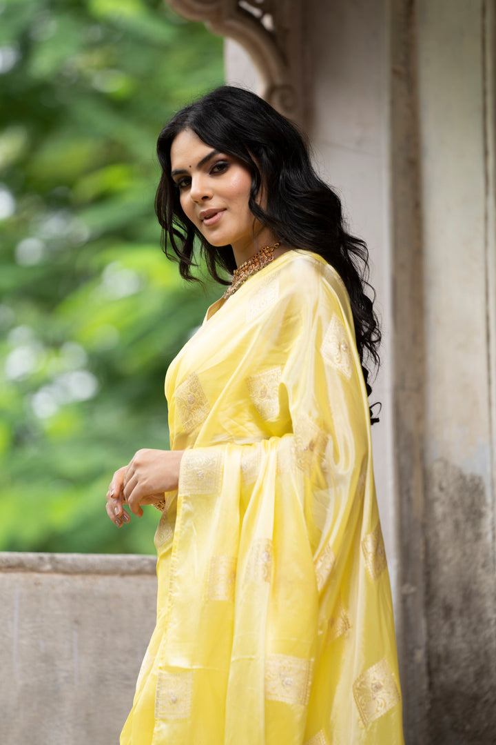 Elegant Revoshi Silk Lemon Yellow Saree