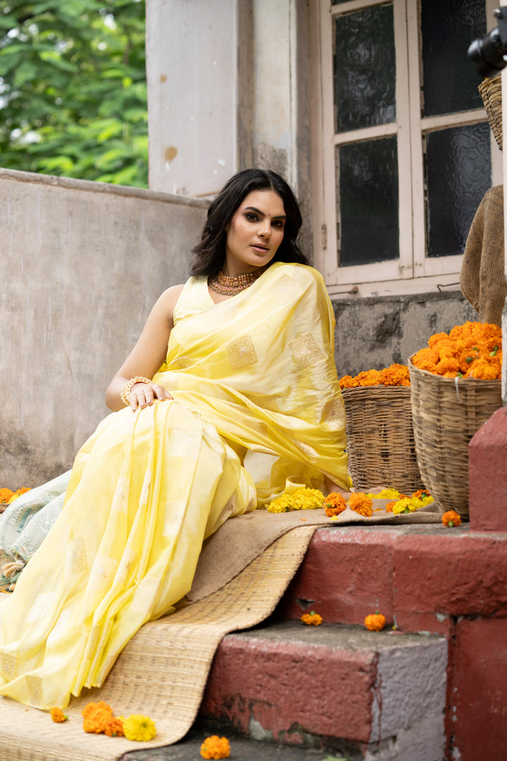 Elegant Revoshi Silk Lemon Yellow Saree