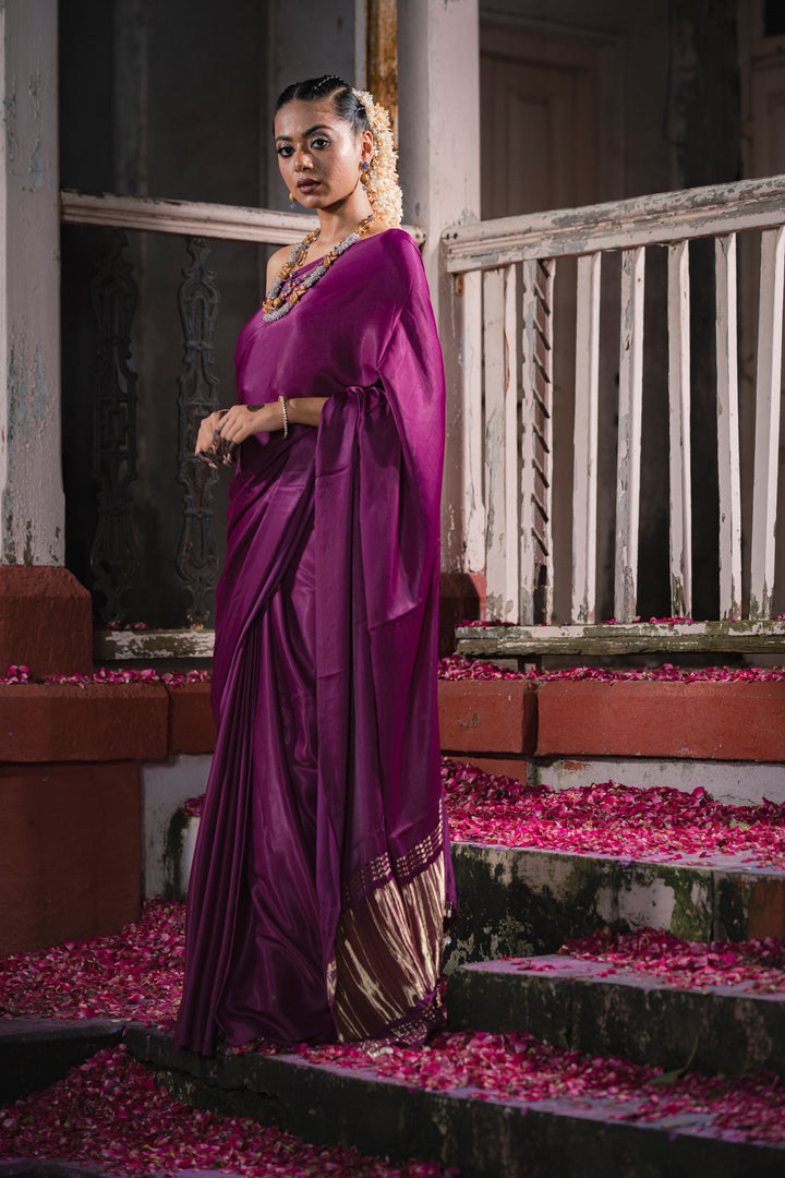 Luxurious Wine Gaji Silk Saree with Lagdi Patta Pallu