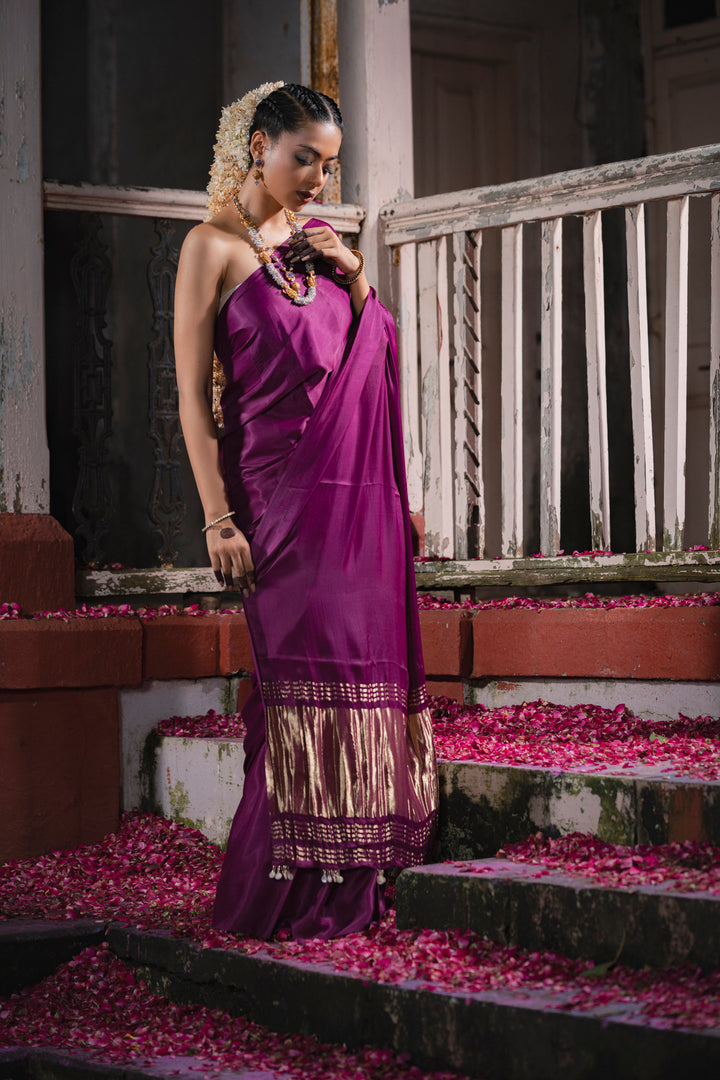 Luxurious Wine Gaji Silk Saree with Lagdi Patta Pallu