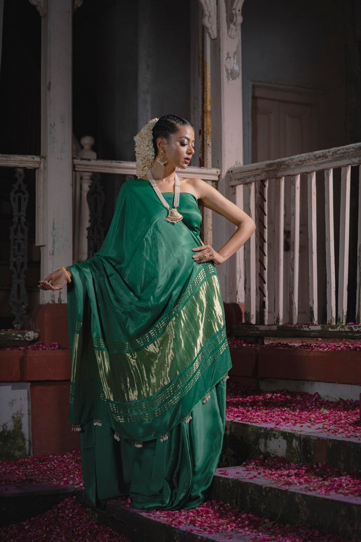 Luxurious Green Gaji Silk Saree with Lagdi Patta Pallu