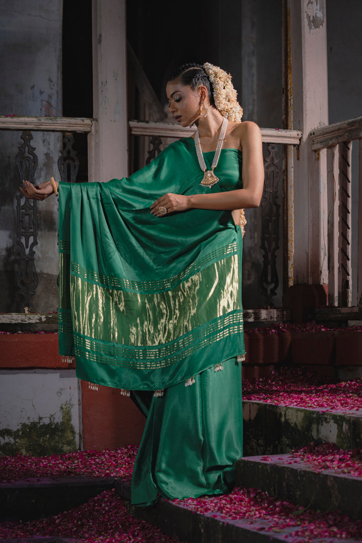 Luxurious Green Gaji Silk Saree with Lagdi Patta Pallu